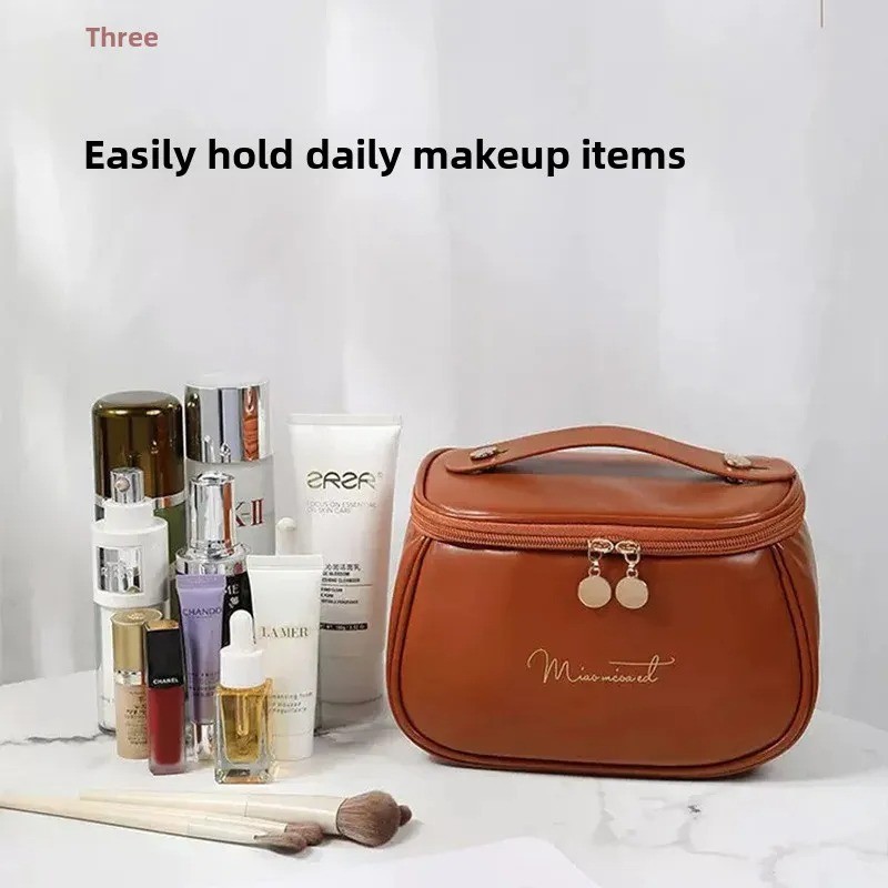Portable PU Leather Makeup Organizer Bag - Large Waterproof Travel Cosmetic Case