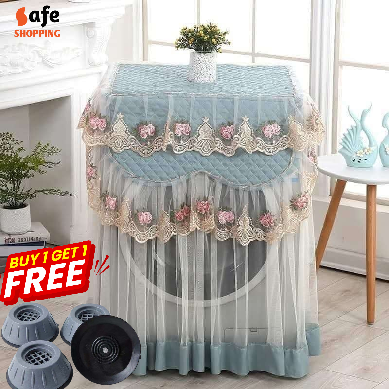 Sky-Blue Lace Washing Machine Cover + FREE 4PCS Pad