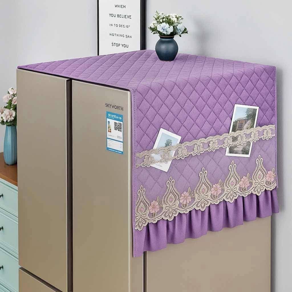 Fashion Embroidered Refrigerator & Deep Freezer Dust Cover – Cotton-Polyester