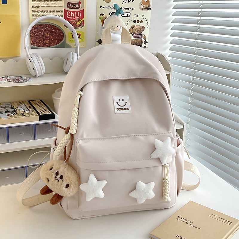 Kawaii Cute Light Pink Backpack with Plush Keychain – Cute Girls Backpack