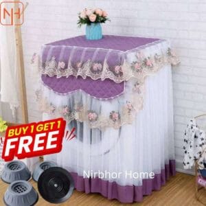 (Purple) Floral Lace Washing Machine Cover + FREE 4PCS Anti-Vibration Feet Pad