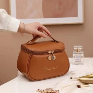 Portable PU Leather Makeup Organizer Bag – Large Waterproof Travel Cosmetic Case