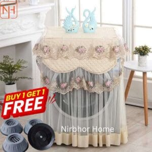(Off-White) Floral Lace Washing Machine Cover + FREE 4PCS Anti-Vibration Feet Pad
