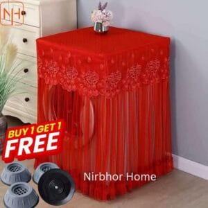 (Red) Floral Lace Washing Machine Cover + FREE 4PCS Anti-Vibration Feet Pad