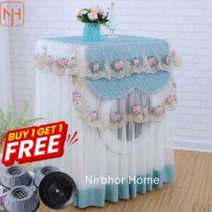 (Sky Blue) Floral Lace Washing Machine Cover + FREE 4PCS Anti-Vibration Feet Pad