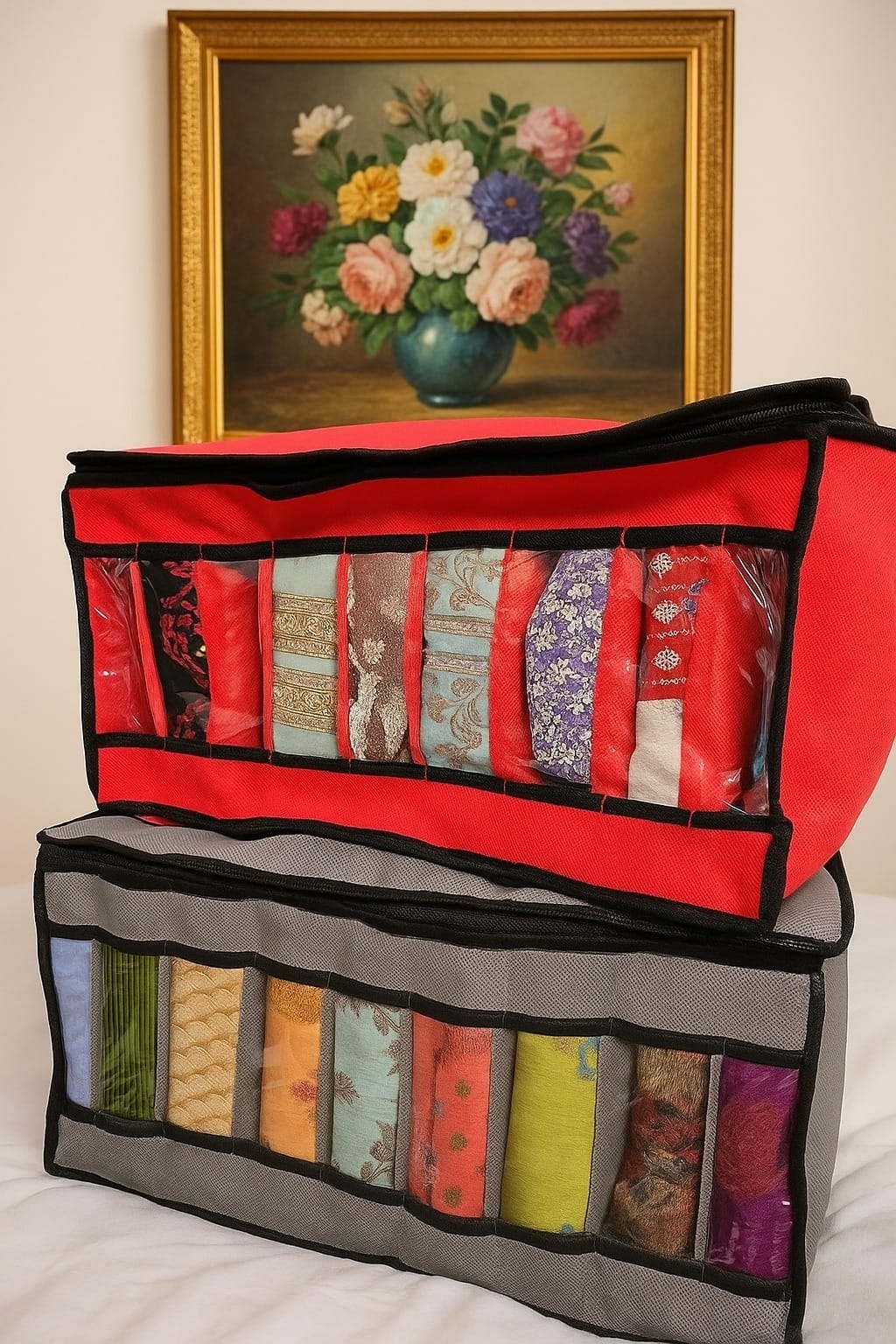 (১ পিস) Transparence Full Cover Cloth Organizer Box – 9 Grid Clothes Storage Organizer