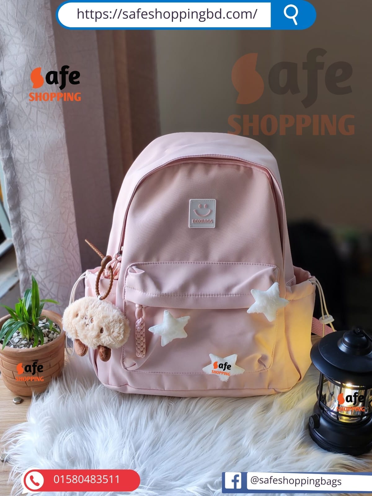 Kawaii Cute Backpack with Plush Keychain & 3D Star Décor - Image 4