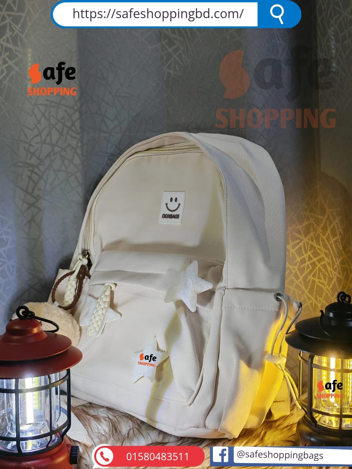 Kawaii Cute Backpack with Plush Keychain & 3D Star Décor - Image 2