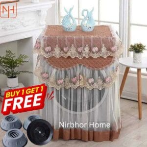 (Brown) Floral Lace Washing Machine Cover + FREE 4PCS Anti-Vibration Feet Pad