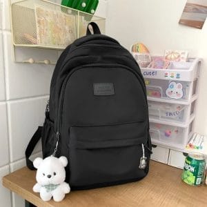 Solid Black Premium Nylon College Backpack (20–35L)