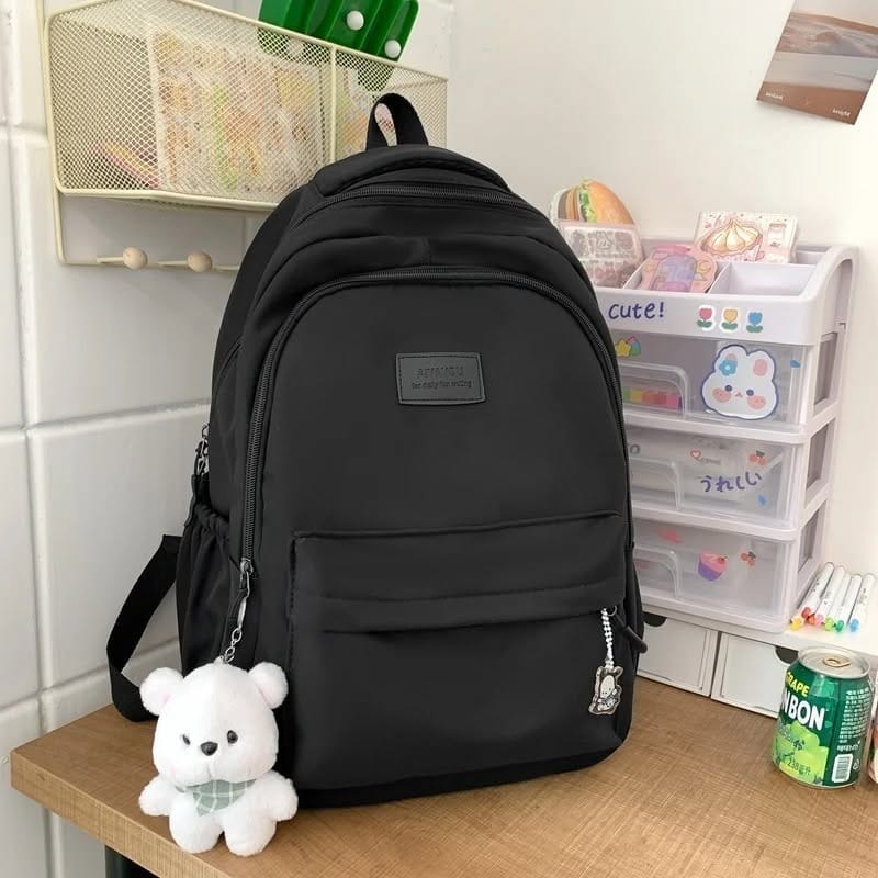 Solid Black Premium Nylon College Backpack (20–35L)