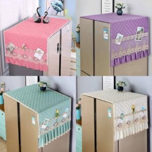 Fashion Embroidered Refrigerator & Deep Freezer Dust Cover – Cotton Polyester Lace Design
