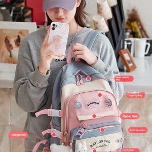 Cute Geometric School Backpack for Girls | Large Capacity Nylon College & School Backpack